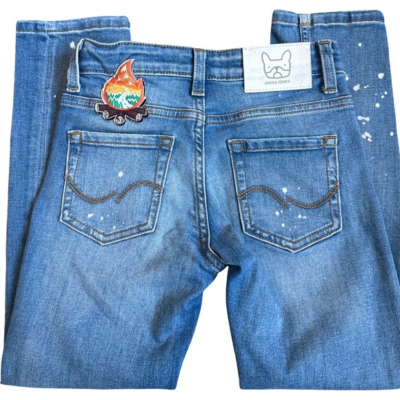 Jack & Jones Junior Clark Unisex Jeans 6/7Y – Patches & Paint Splatter - Picture 8 of 10